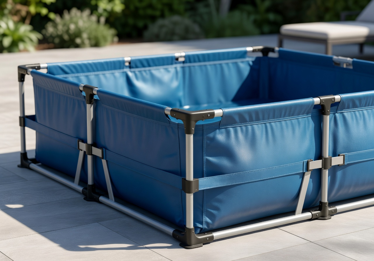 Corafunsanctm portable pool product showcase with detailed view of the foldable frame and premium fabric