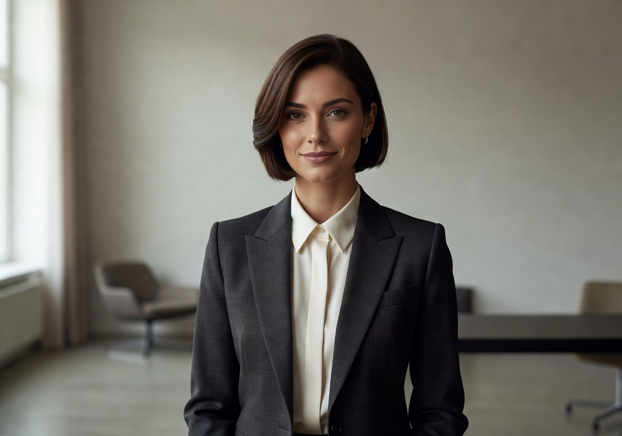 Professional portrait of Ana Kowalski, Co-Founder and Head of Design at Corafunsanctm, with modern European styling